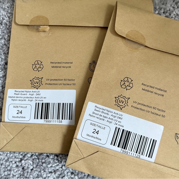 Kids Toddler Baby 24M Rashguard & Swim Shorts Set Unisex Cream Burnt Orange NWT - Picture 11 of 12